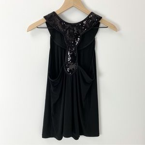 RARE Express Sequin Embellished Racerback Halter Tank Size Medium Black